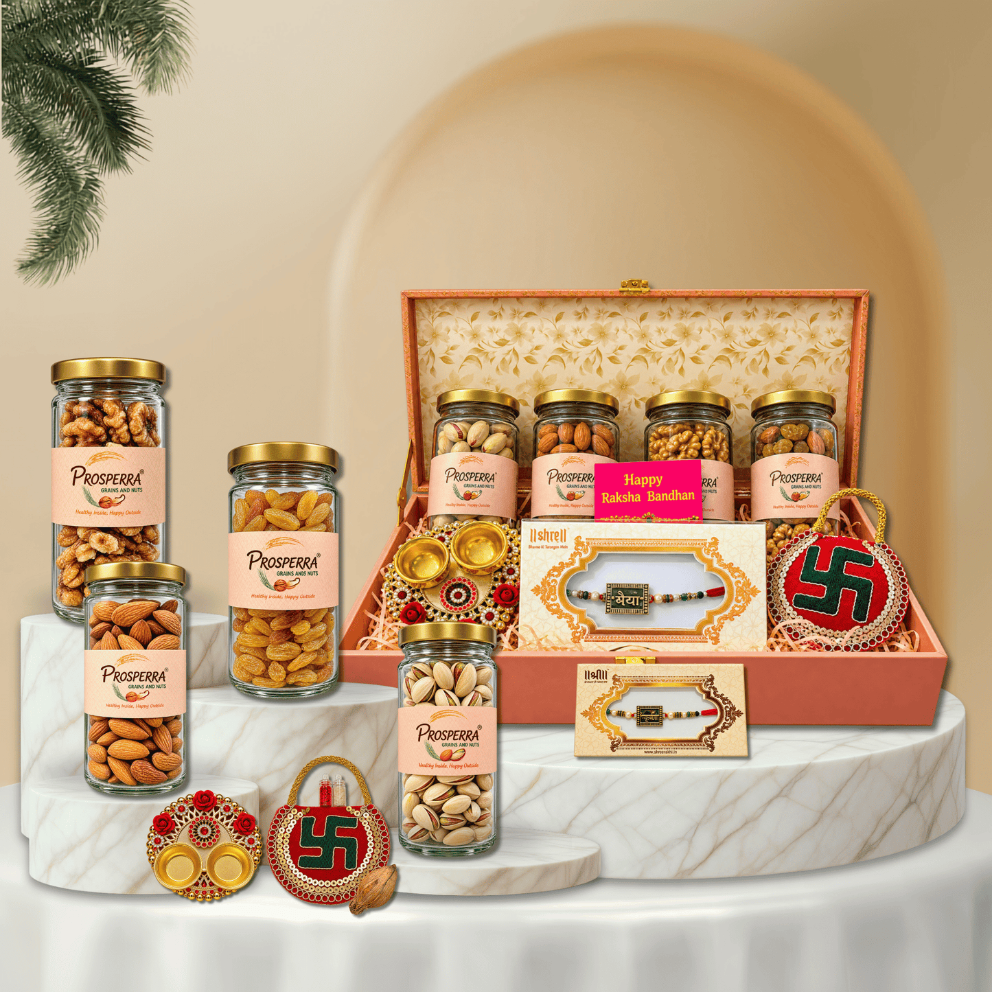 Prosperra Premium Rakhi Hamper for Brother – Pistachios, Almonds, Walnuts & Dry Fruit Mix with Rakhi | Raksha Bandhan Gift Box
