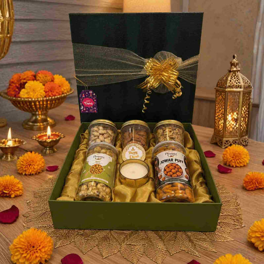 Diwali Gift Hamper – Makhana, Pistachios, Almonds, Walnuts & Jowar Puffs