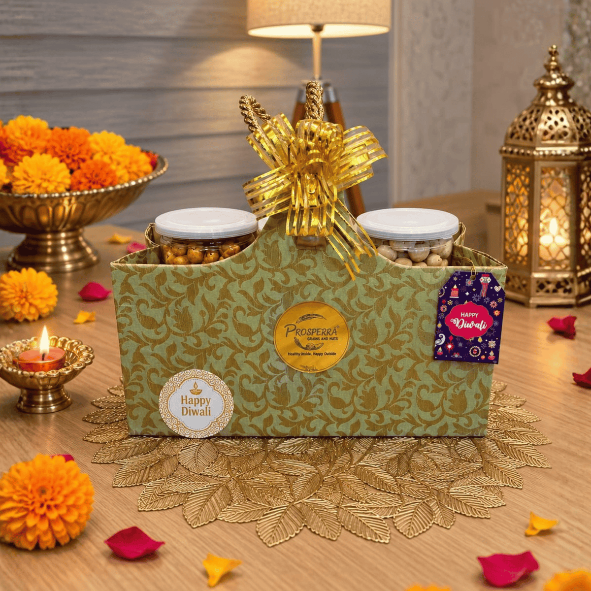 Prosperra Premium Makhana & Snacks Diwali Gift Hamper | Tangy Tomato, Mint & Jowar Puff