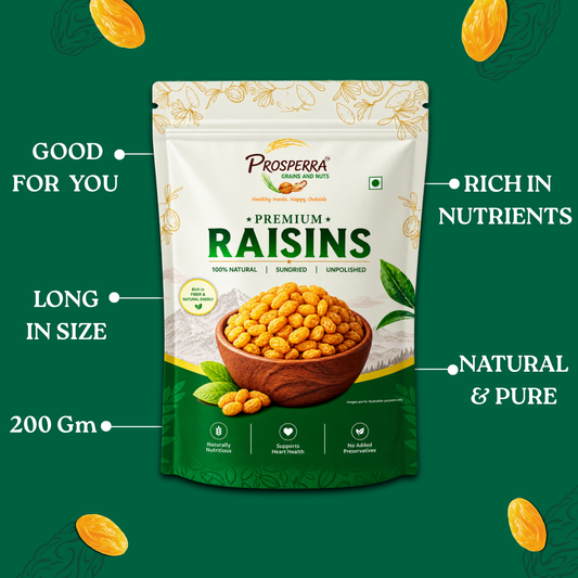Prosperra Premium Raisins (Kishmish) – 100% Natural, Sundried & Unpolished Raisins | Rich in Natural Energy