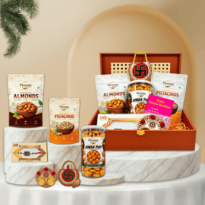 Prosperra Premium Rakhi Hamper for Brother – Almonds, Pistachios & Roasted Snacks with Rakhi | Raksha Bandhan Gift Box