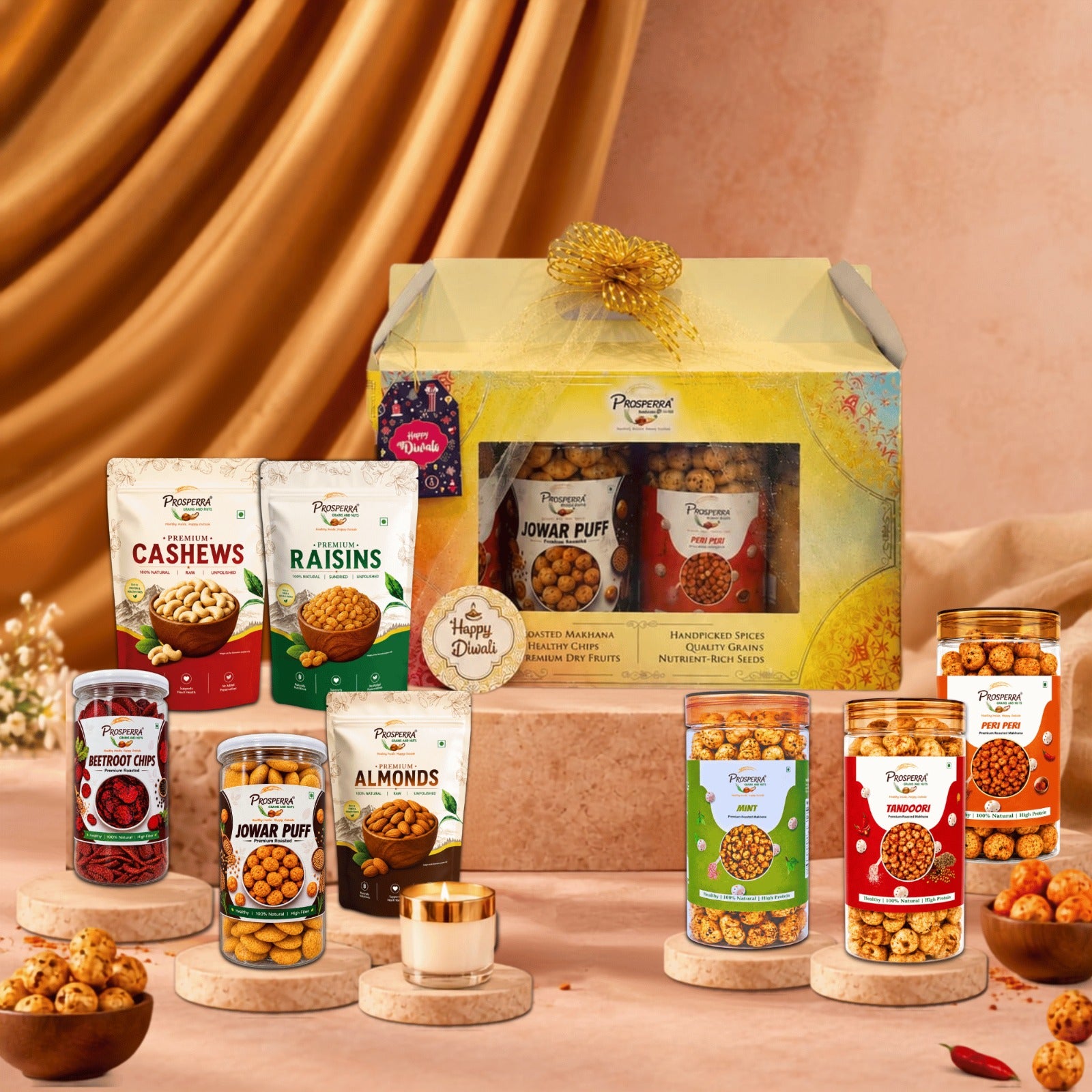 Prosperra Premium Diwali Gift Hamper | Roasted Makhana, Dry Fruits & Healthy Snacks