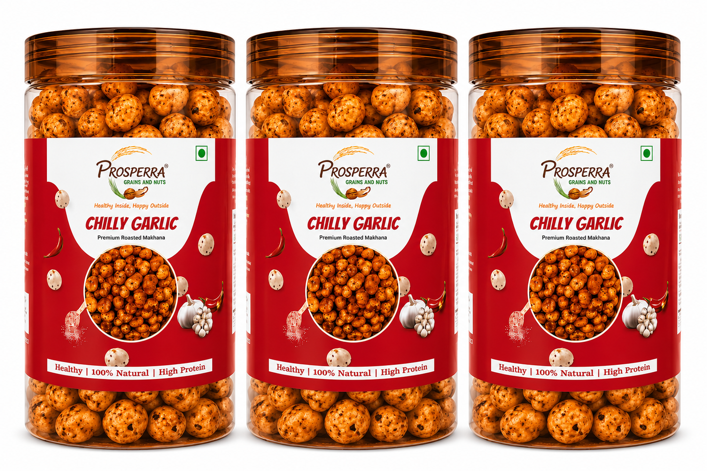 Chilli Garlic Makhana Pack of 3 - Prosperra Grains & Nuts