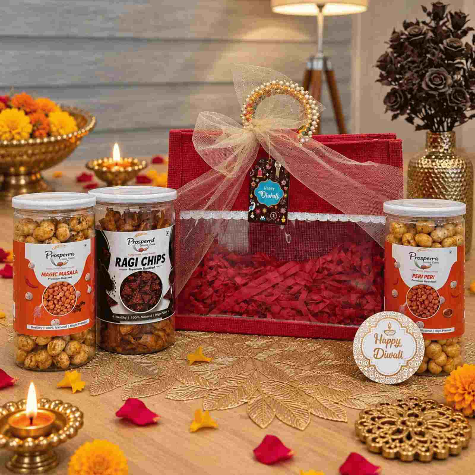 Prosperra Premium Makhana & Ragi Chips Diwali Gift Hamper | Flavoured Fox Nuts