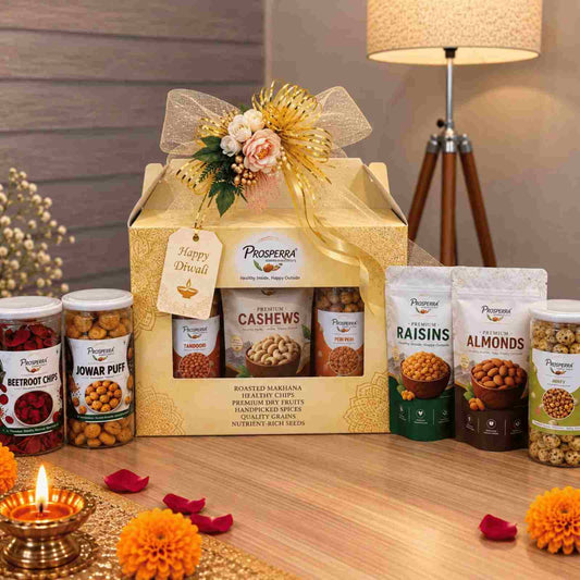 Prosperra Premium Diwali Gift Hamper | Roasted Makhana, Dry Fruits & Healthy Snacks
