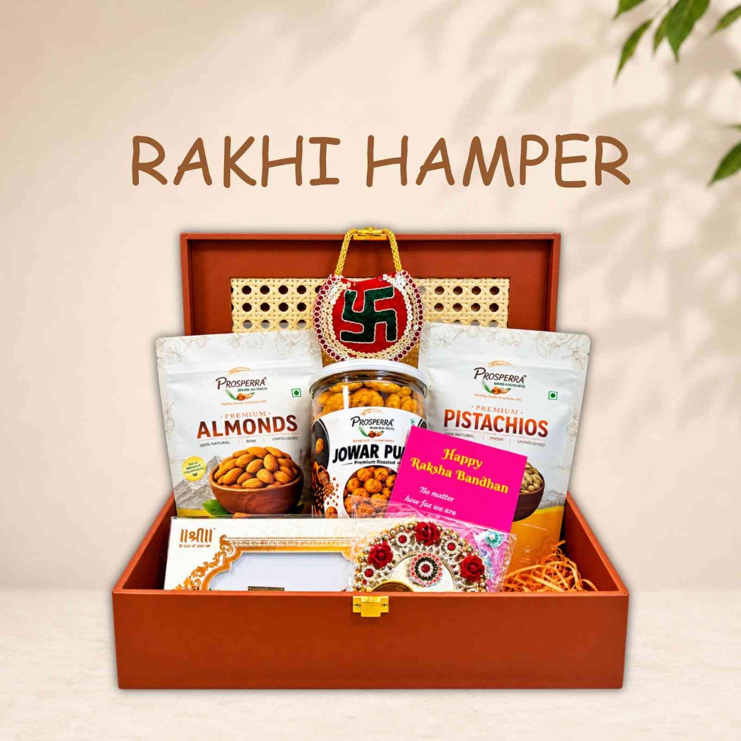 Prosperra Premium Rakhi Hamper for Brother – Almonds, Pistachios & Roasted Snacks with Rakhi | Raksha Bandhan Gift Box