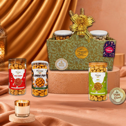 Prosperra Premium Makhana & Snacks Diwali Gift Hamper | Tangy Tomato, Mint & Jowar Puff