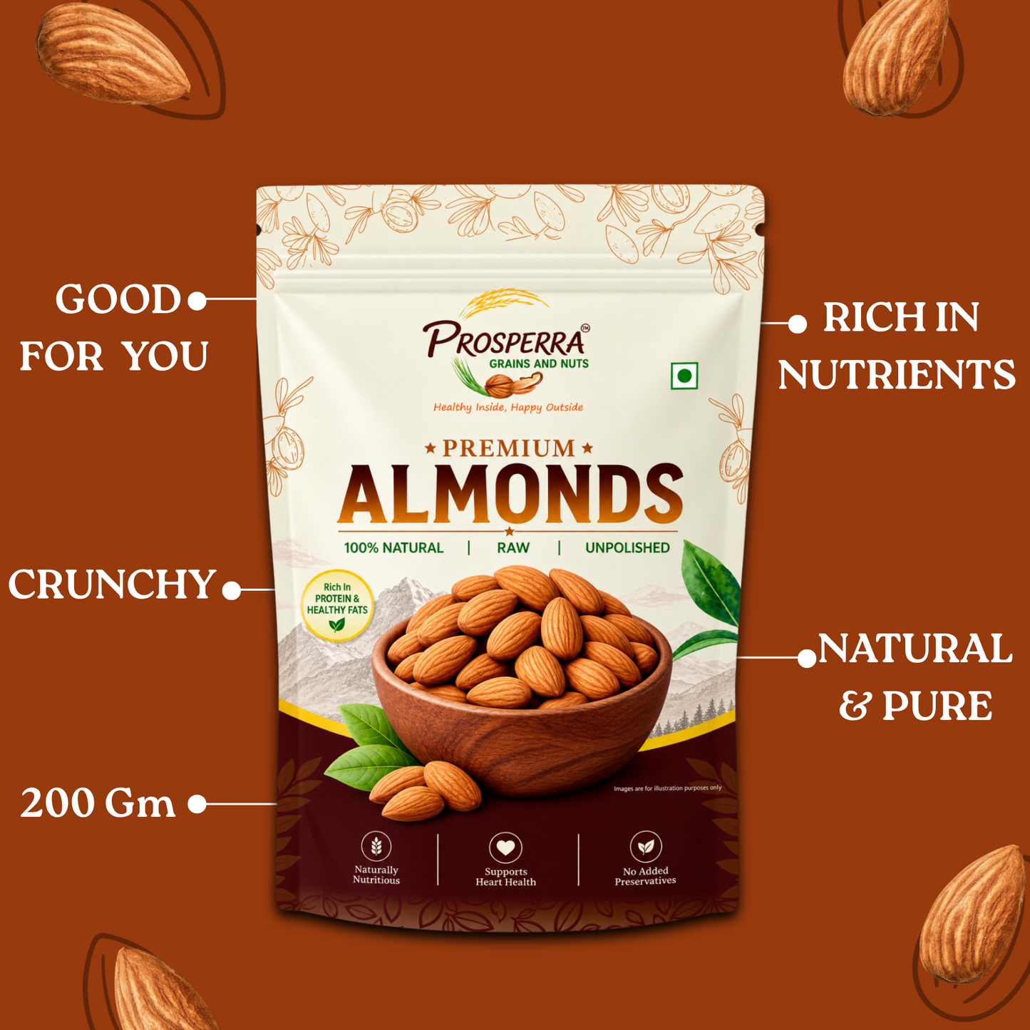 Prosperra Premium Almonds – Raw, Unpolished & 100% Natural Almonds