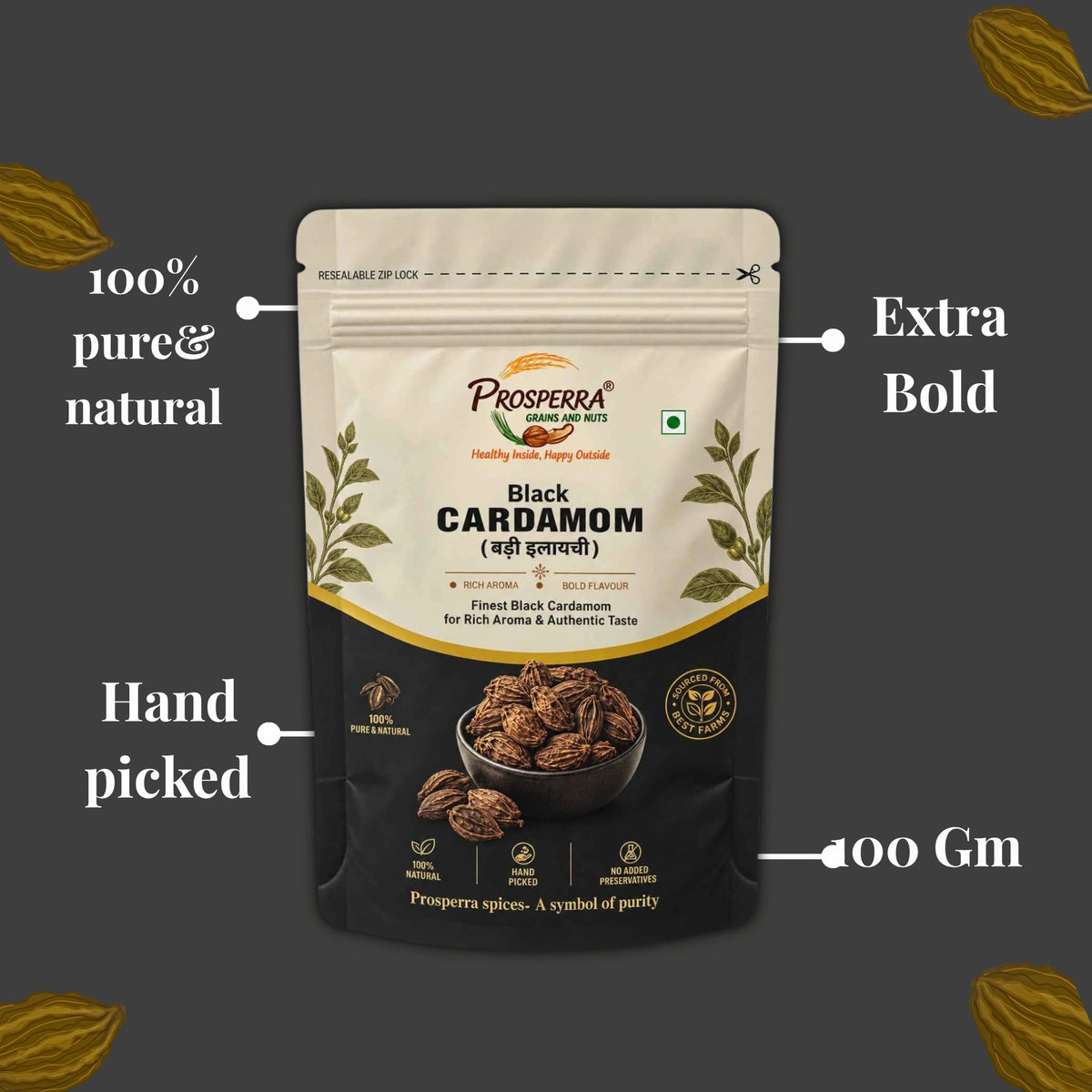 Premium Black Cardamom (Badi Elaichi) – Aromatic Indian Spice