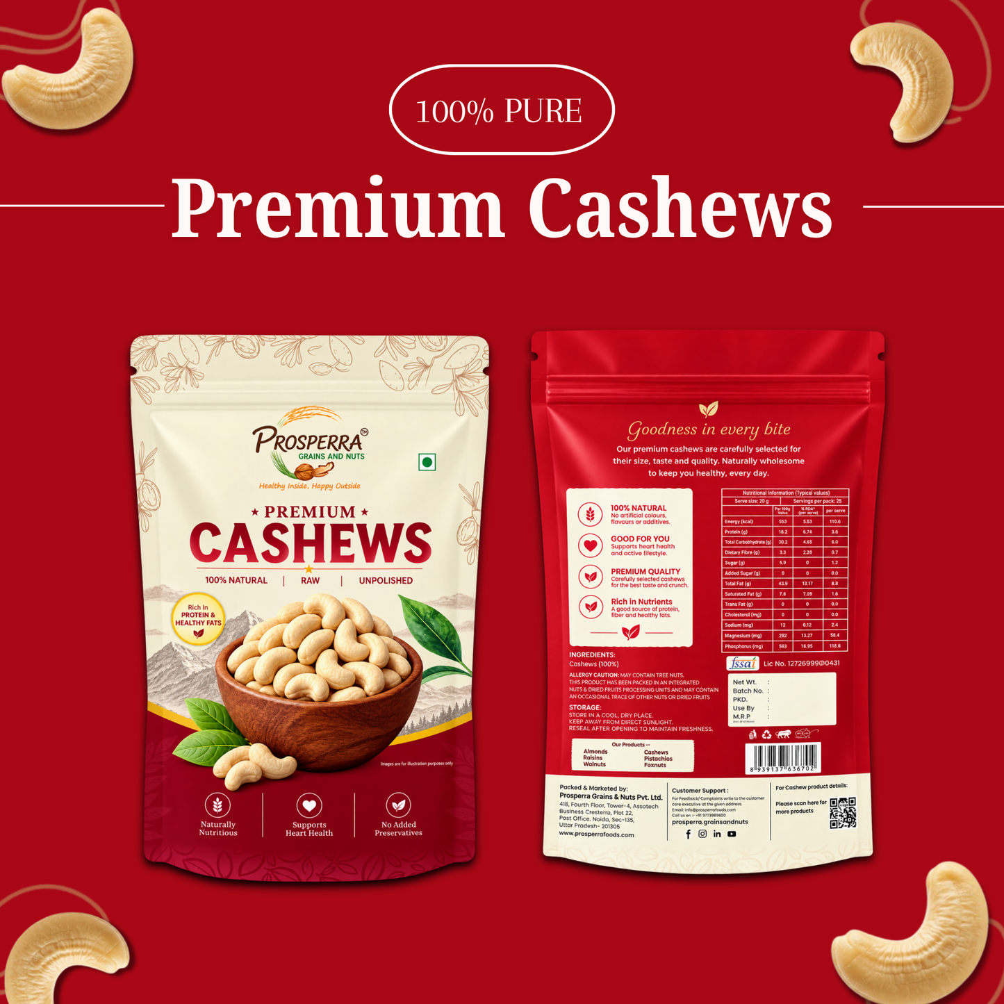 Prosperra Premium Cashews – Raw, Unpolished & 100% Natural Cashew Nuts