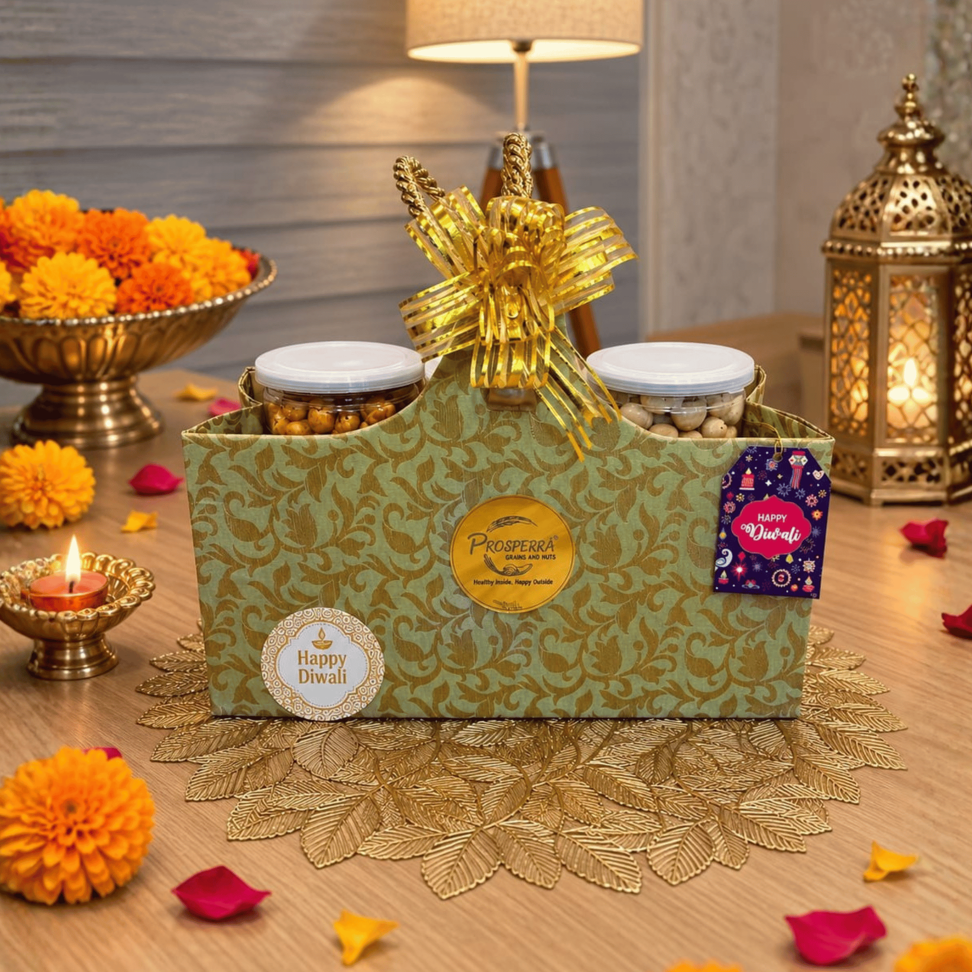 Prosperra Premium Makhana & Snacks Diwali Gift Hamper | Tangy Tomato, Mint & Jowar Puff