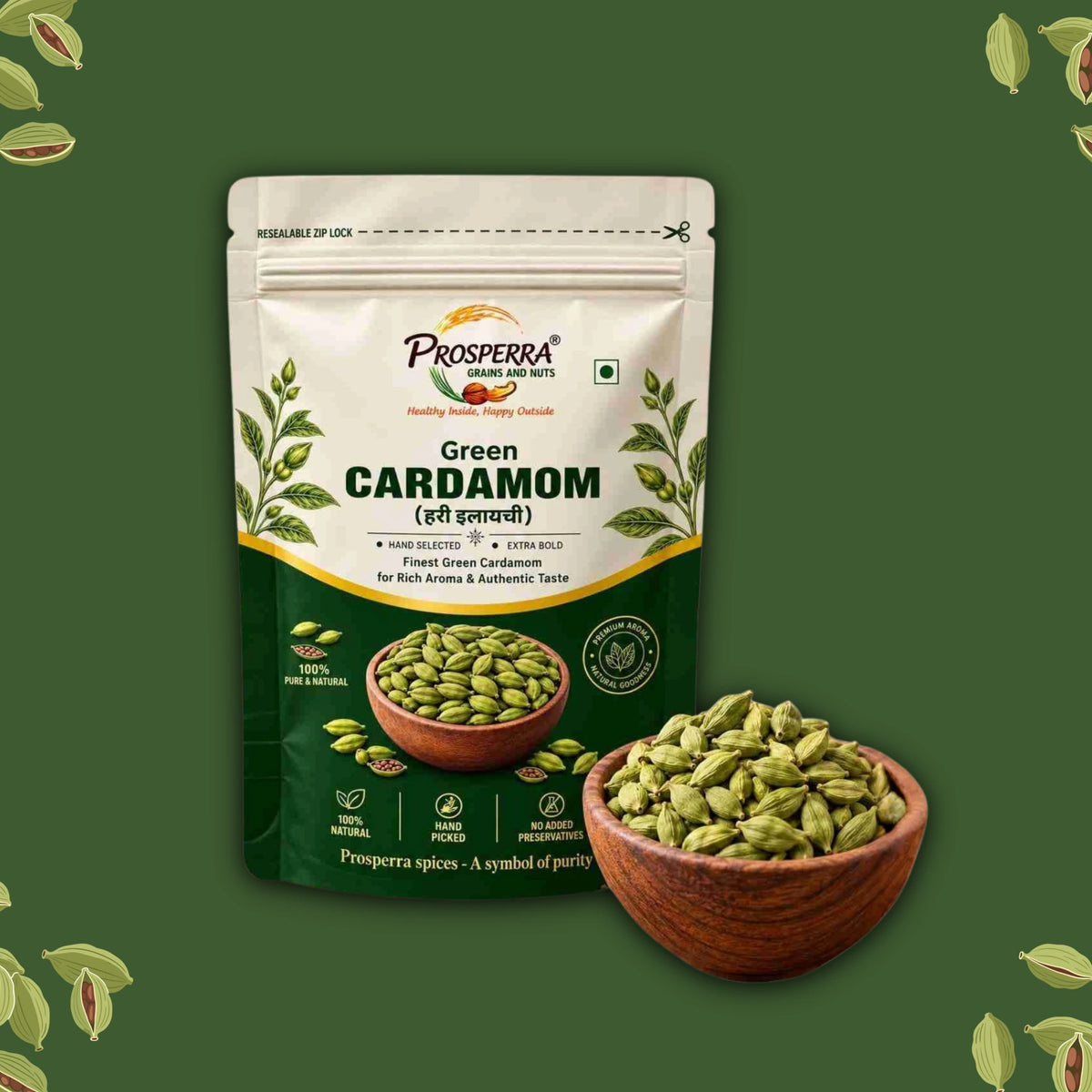 Green Cardamom (Elaichi) – Aromatic & Flavorful Spice (Prosperra Premium)