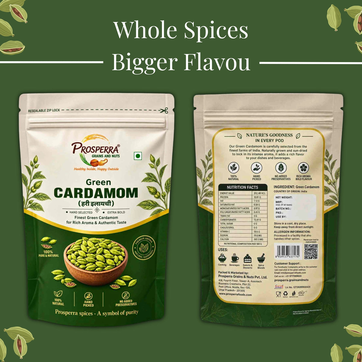 Green Cardamom (Elaichi) – Aromatic & Flavorful Spice (Prosperra Premium)