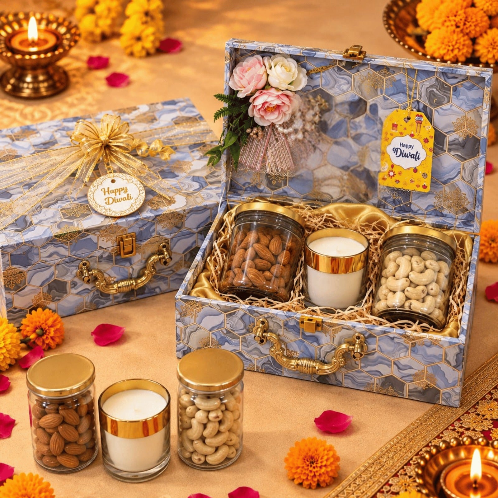 Prosperra Premium Almonds & Cashews Diwali Gift Hamper | Elegant Dry Fruit Gift Box
