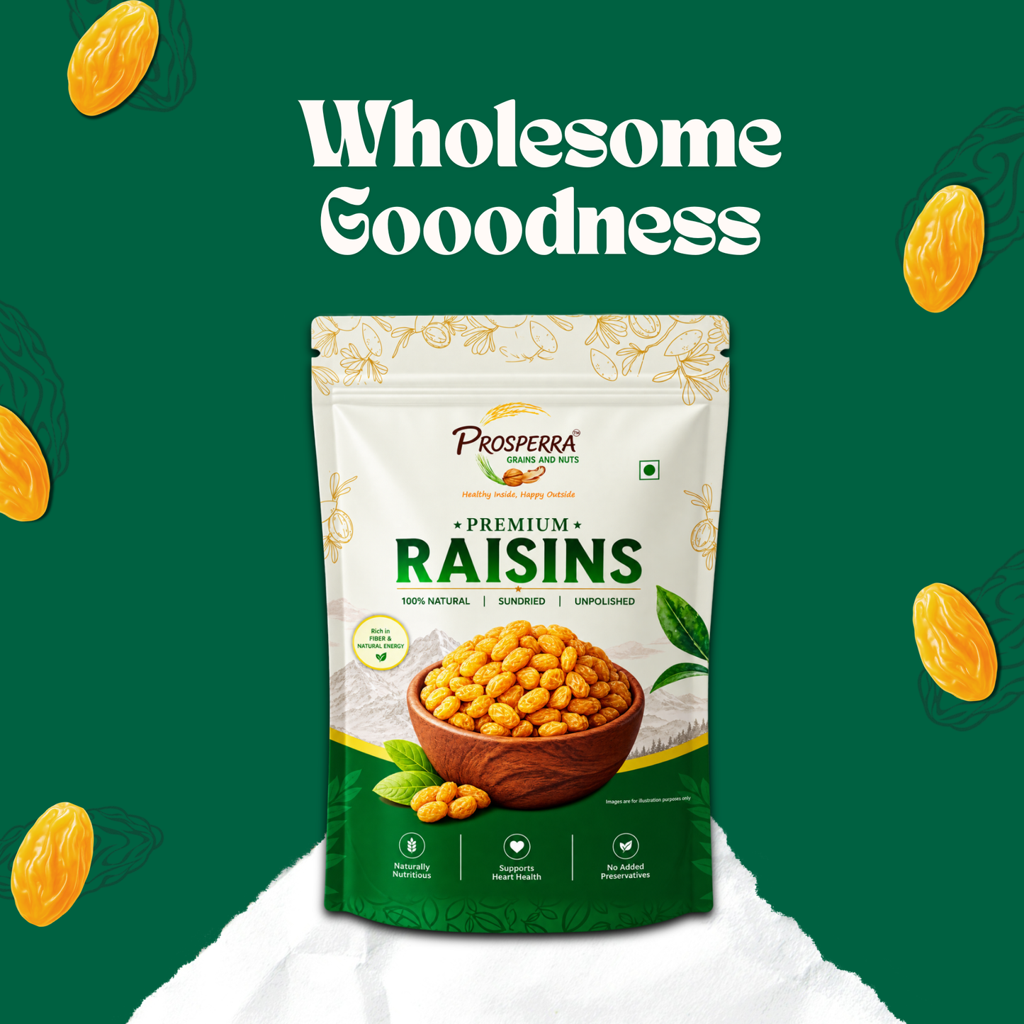 Prosperra Premium Raisins (Kishmish) – 100% Natural, Sundried & Unpolished Raisins | Rich in Natural Energy