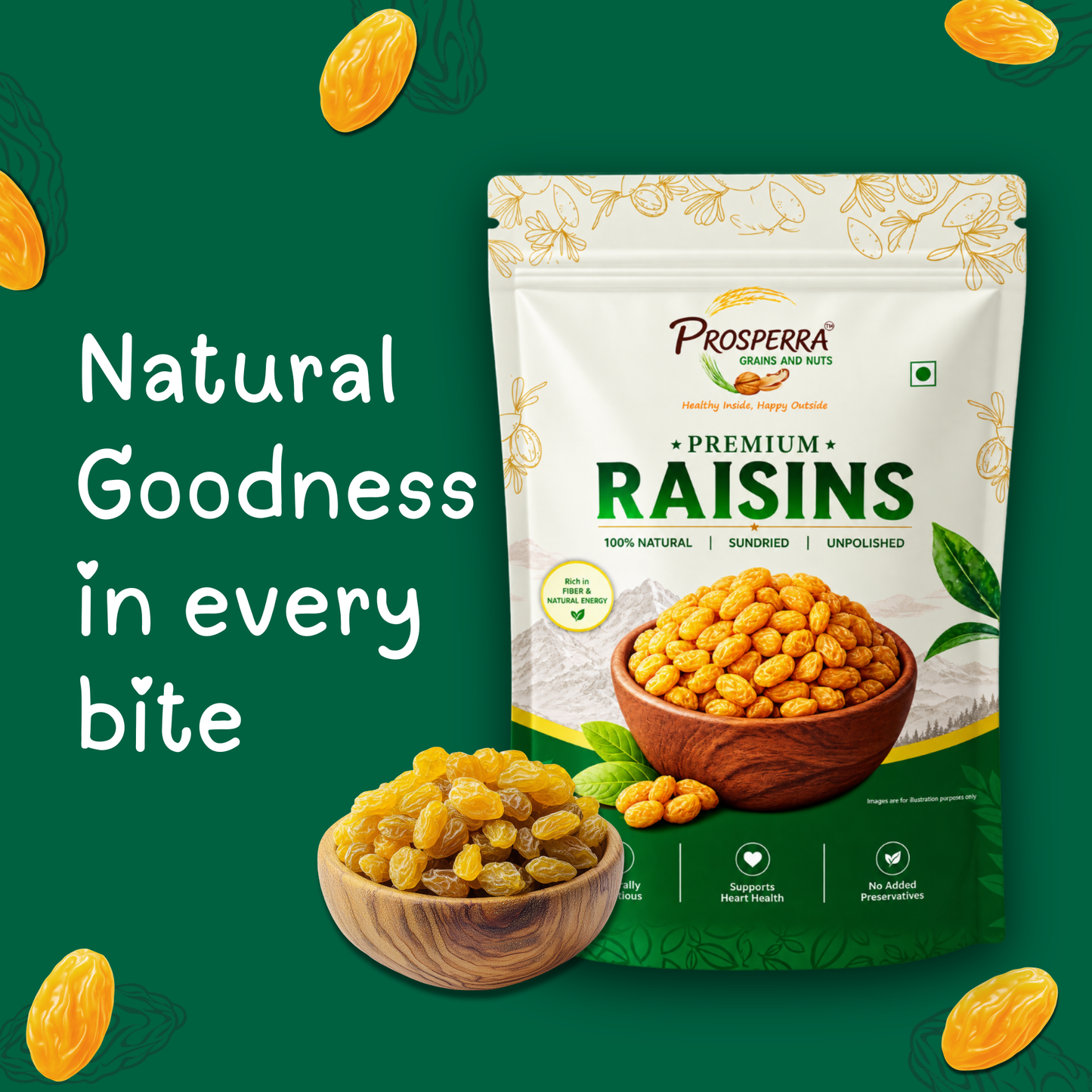 Prosperra Premium Raisins (Kishmish) – 100% Natural, Sundried & Unpolished Raisins | Rich in Natural Energy
