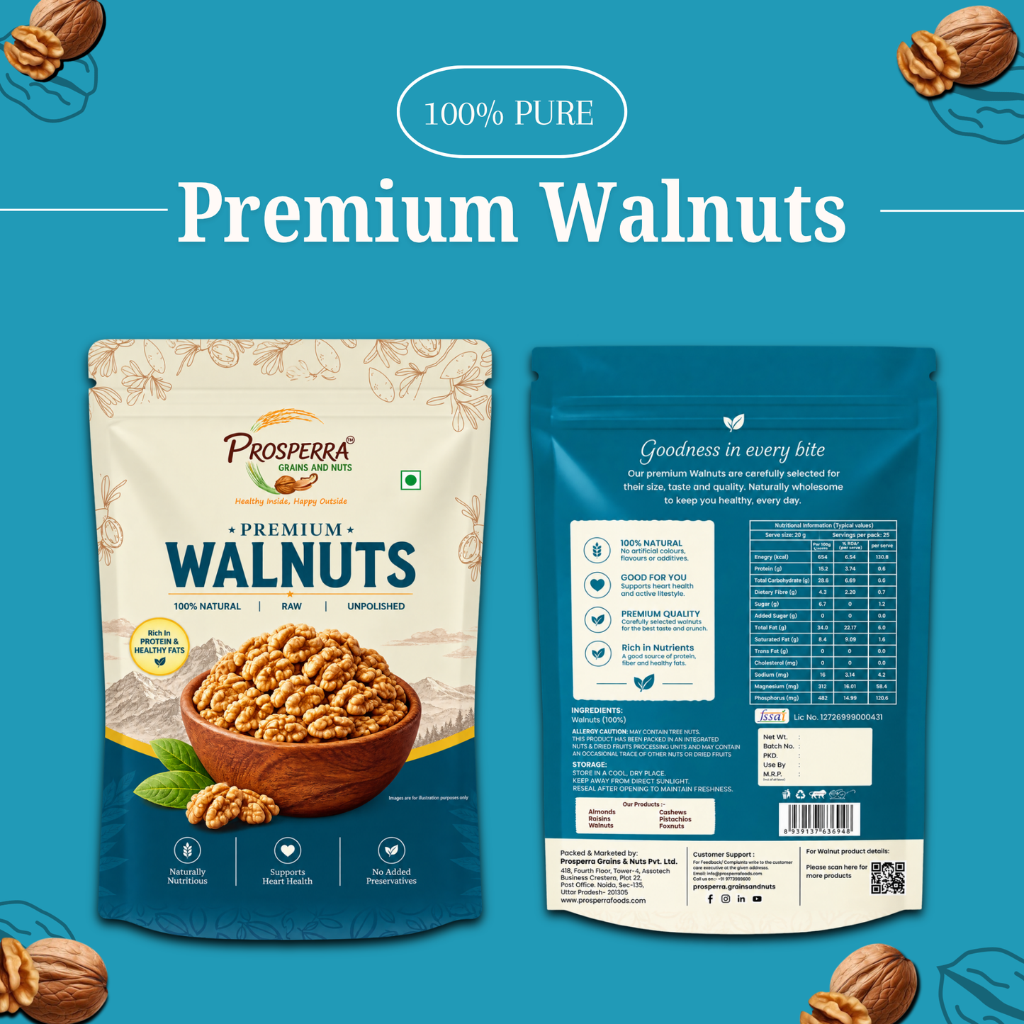Prosperra Premium Walnuts (Akhrot) – 100% Natural, Raw & Unpolished Walnuts | Rich in Protein & Healthy Fats